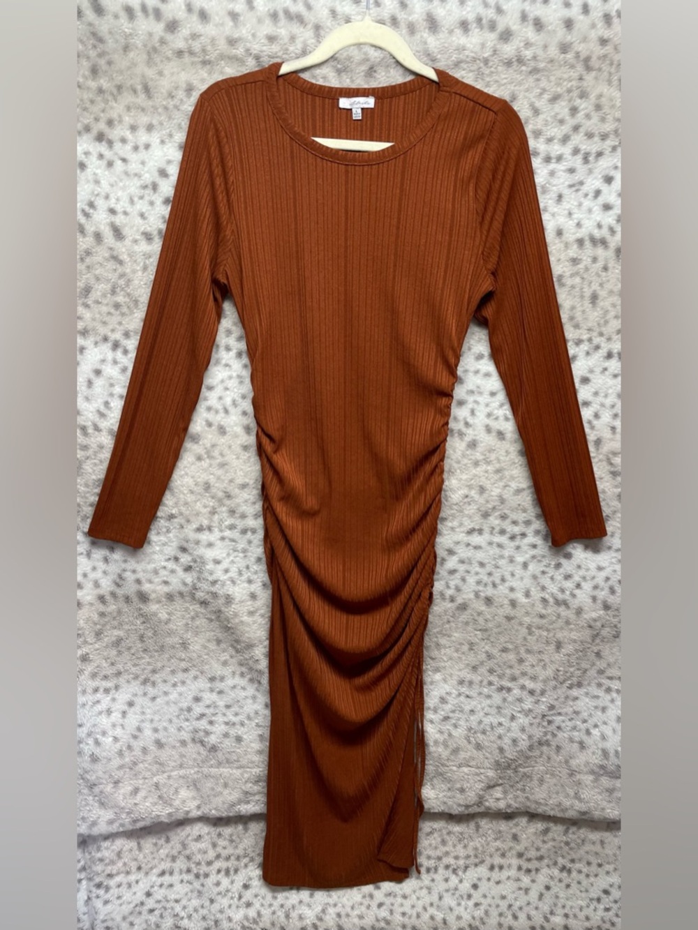 BLĀSHE RUCHED & RIBBED LONG SLEEVE DRESS